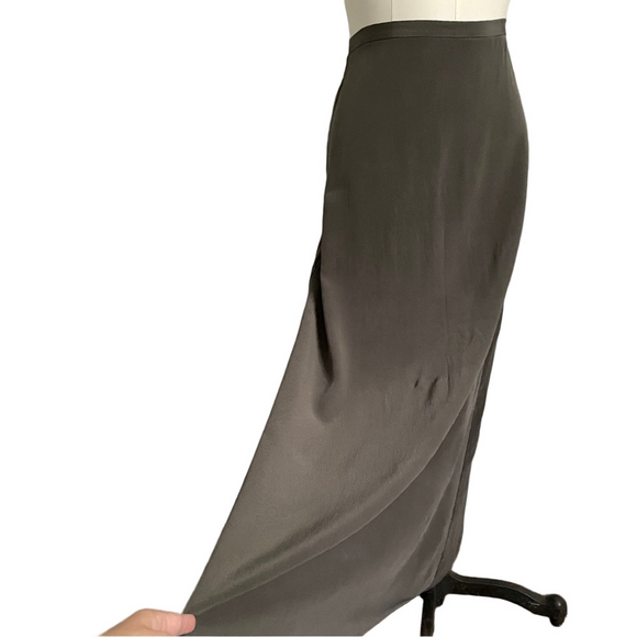 Vintage Khaki Green Silk A-line Maxi Skirt - Medium - Picture 3 of 9